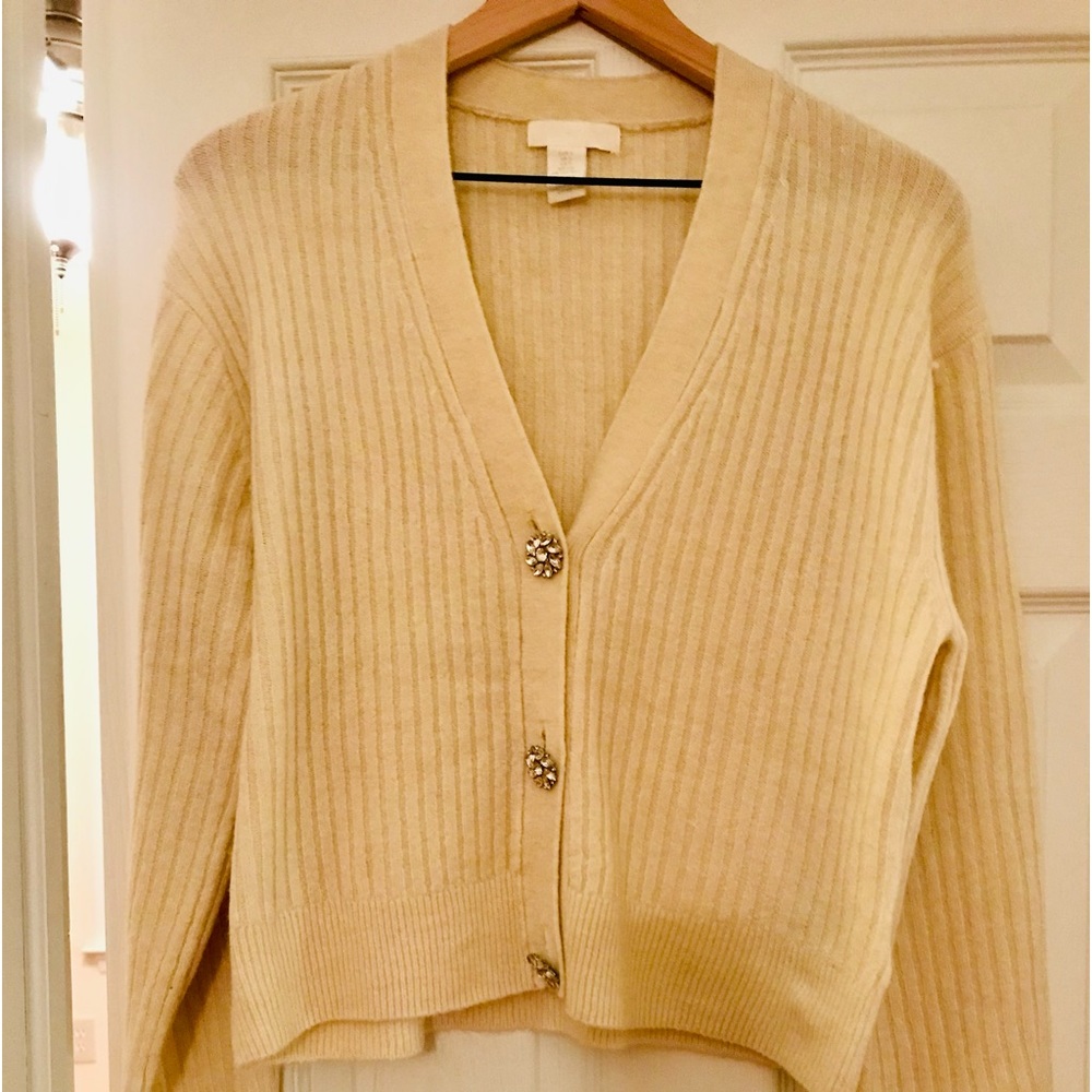 Beautiful Light Yellow Cardigan with Rhinestone Buttons Size S